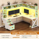 SEDETA 94.5 Inch Convertible Gaming Desk with Storage Shelves and Hutch Computer Desk with Drawers Power Outlet and LED Lights
