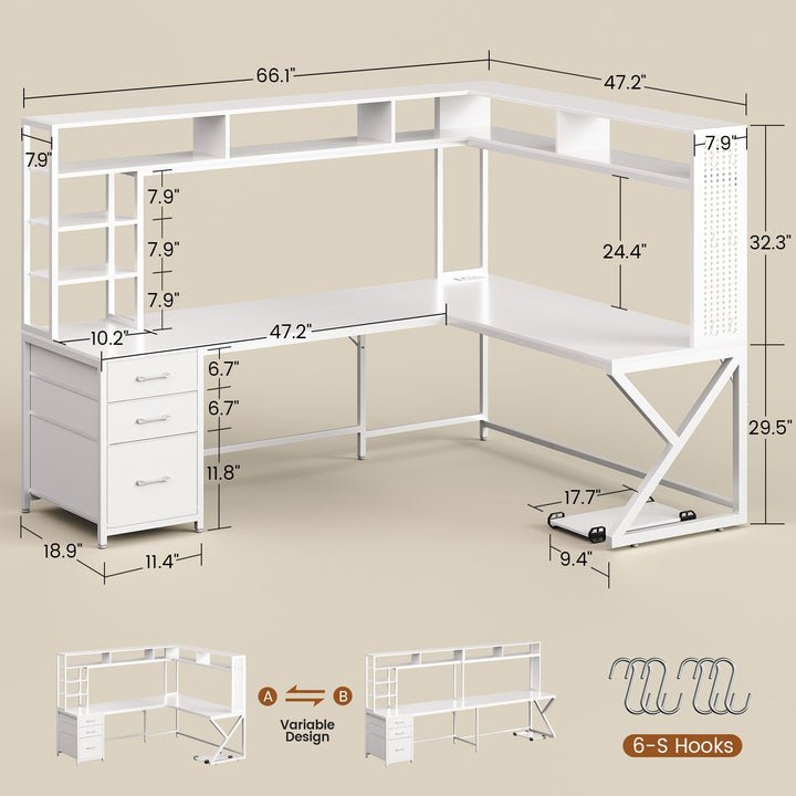SEDETA 94.5 Inch Convertible Gaming Desk with Storage Shelves and Hutch Computer Desk with Drawers Power Outlet and LED Lights