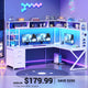 SEDETA® 94.5 Inch Convertible Computer Desk L Shaped Gaming Desk with Drawers Storage Shelves Power Outlet and LED Lights