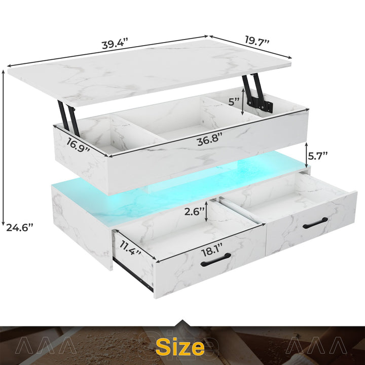 SEDETA 40 Inch Lift Top Coffee Table with Led Lights Storage for Living Room