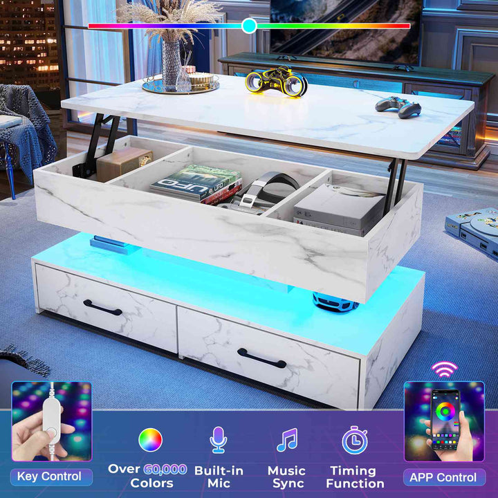 SEDETA 40 Inch Lift Top Coffee Table with Led Lights Storage for Living Room