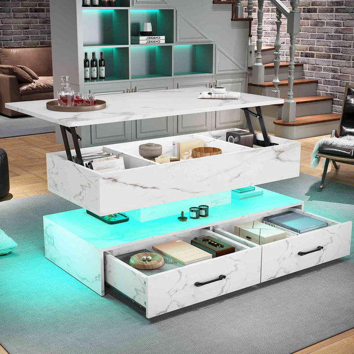 SEDETA 40 Inch Lift Top Coffee Table with Led Lights Storage for Living Room