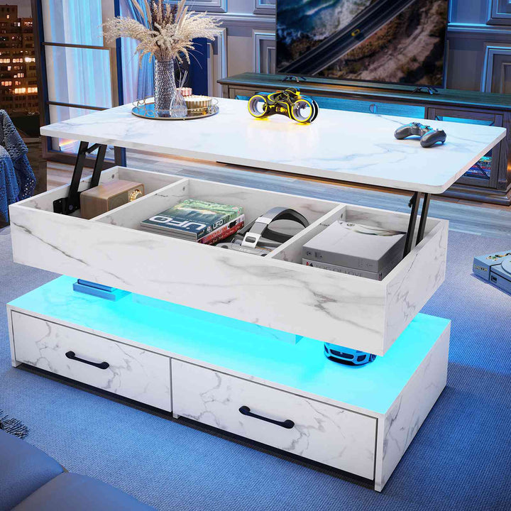 SEDETA 40 Inch Lift Top Coffee Table with Led Lights Storage for Living Room