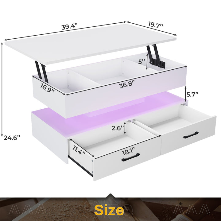 SEDETA 40 Inch Lift Top Coffee Table with Led Lights Storage for Living Room