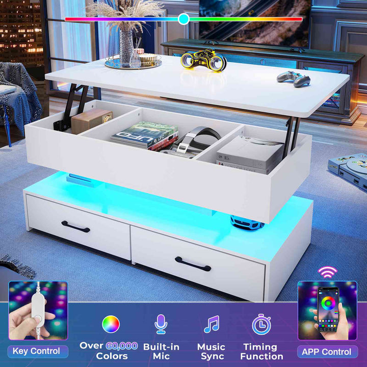 SEDETA 40 Inch Lift Top Coffee Table with Led Lights Storage for Living Room