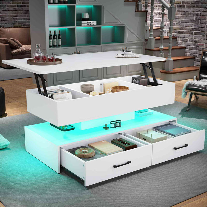 SEDETA 40 Inch Lift Top Coffee Table with Led Lights Storage for Living Room