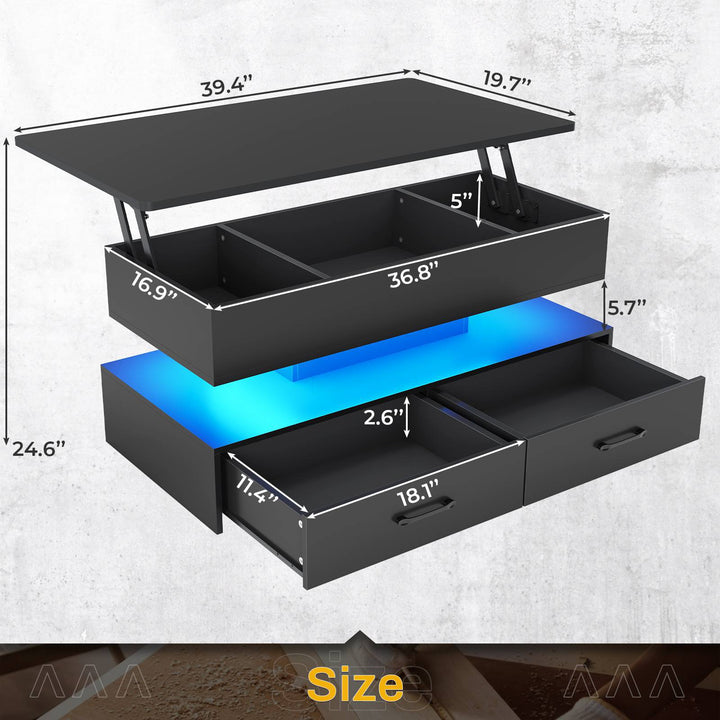 SEDETA 40 Inch Lift Top Coffee Table with Led Lights Storage for Living Room