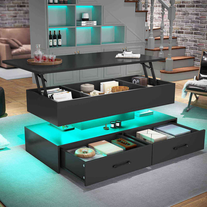 SEDETA 40 Inch Lift Top Coffee Table with Led Lights Storage for Living Room