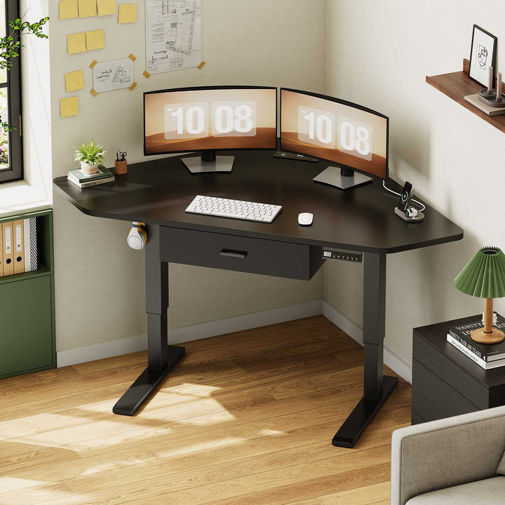 SEDETA 32 Inch Corner Electric Standing Desk Height Adjustable Computer Desk with Drawer Stand up Writing Desk