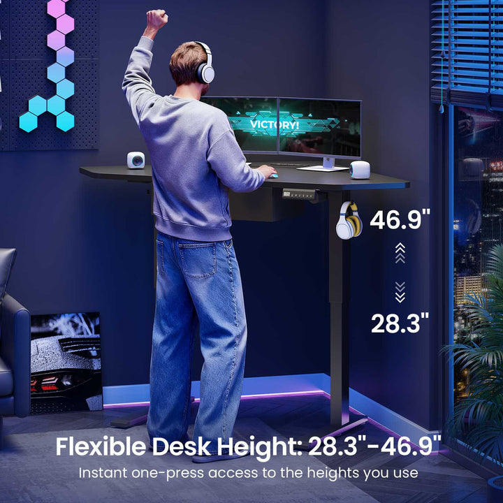 SEDETA 32 Inch Corner Electric Standing Desk Height Adjustable Computer Desk with Drawer Stand up Writing Desk