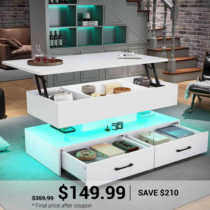 SEDETA 40 Inch Lift Top Coffee Table with Led Lights Storage for Living Room
