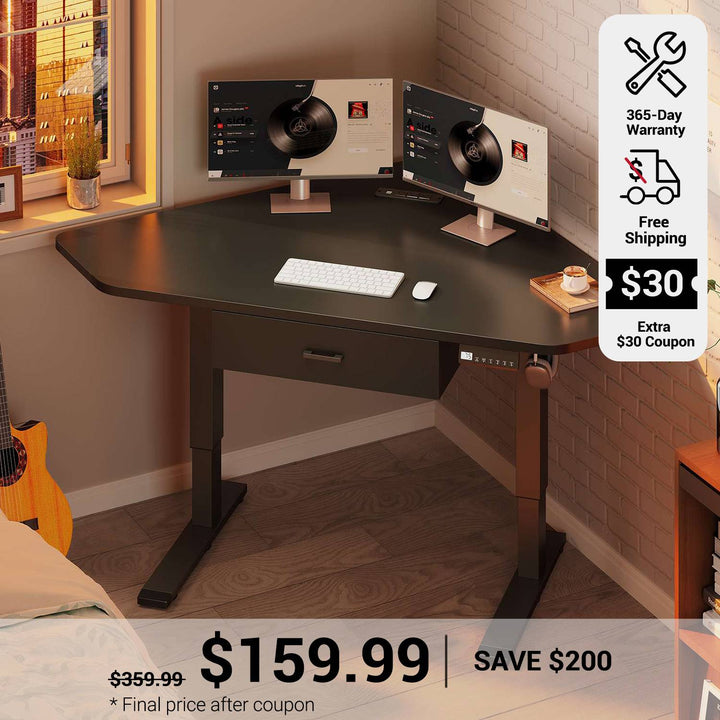 SEDETA 32 Inch Corner Electric Standing Desk Height Adjustable Computer Desk with Drawer Stand up Writing Desk
