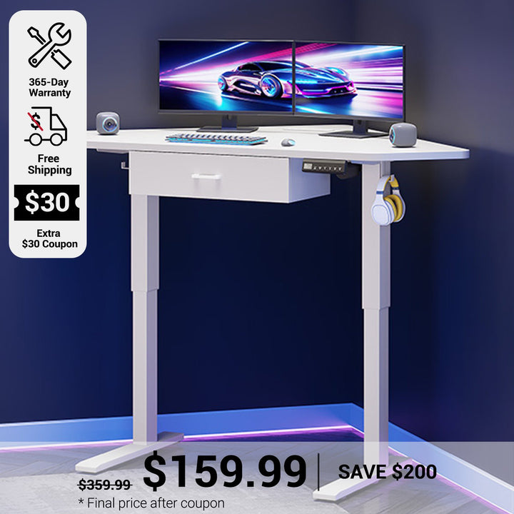 SEDETA 32 Inch Corner Electric Standing Desk Height Adjustable Computer Desk with Drawer Stand up Writing Desk