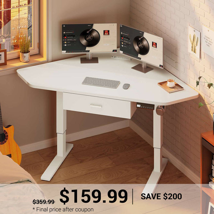 SEDETA 32 Inch Corner Electric Standing Desk Height Adjustable Computer Desk with Drawer Stand up Writing Desk