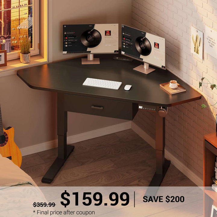 SEDETA 32 Inch Corner Electric Standing Desk Height Adjustable Computer Desk with Drawer Stand up Writing Desk