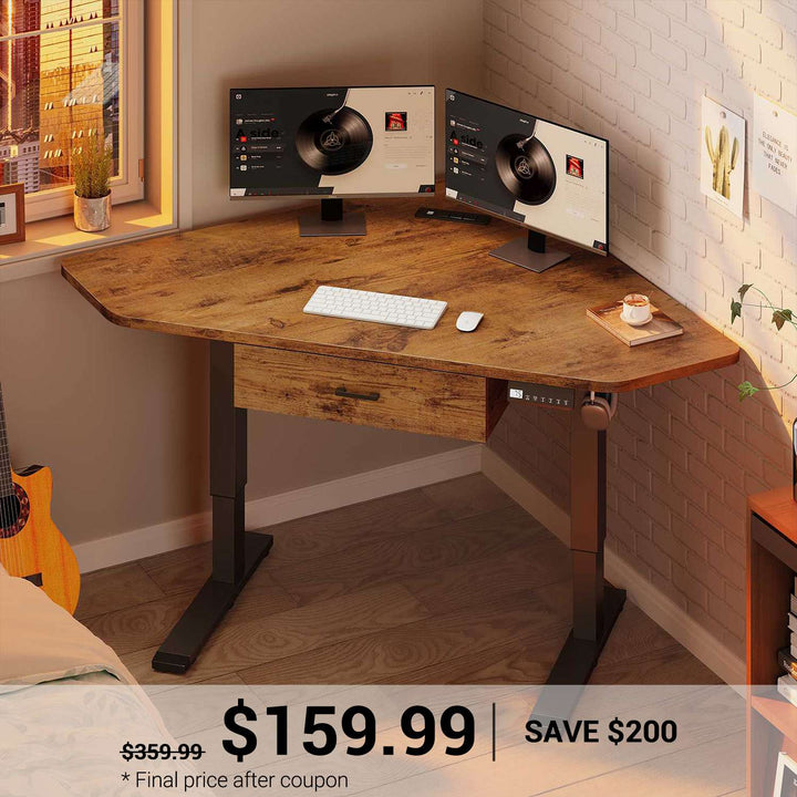 SEDETA 32 Inch Corner Electric Standing Desk Height Adjustable Computer Desk with Drawer Stand up Writing Desk