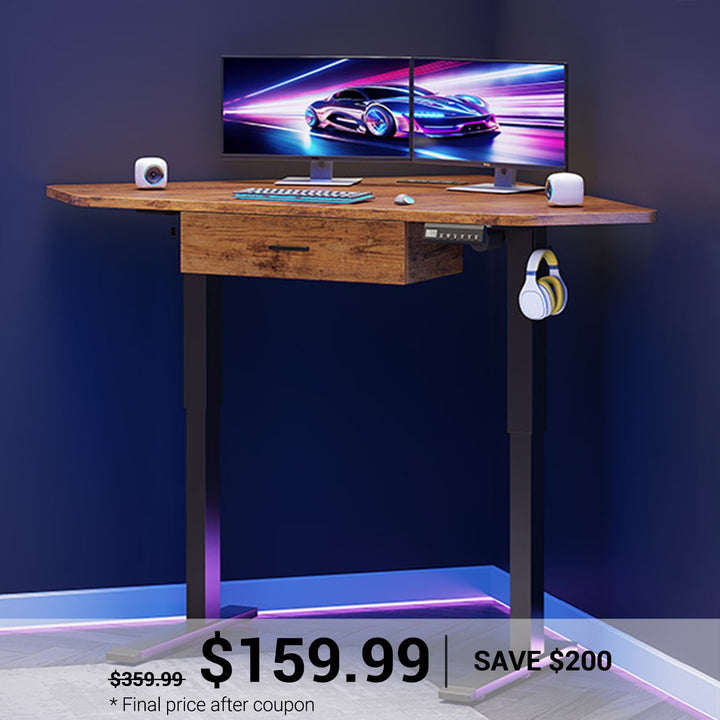 SEDETA 32 Inch Corner Electric Standing Desk Height Adjustable Computer Desk with Drawer Stand up Writing Desk