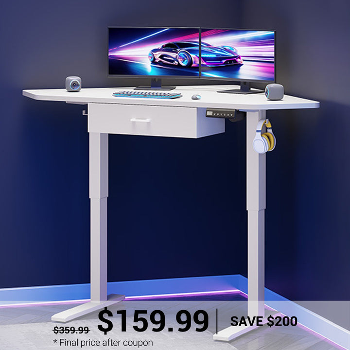 SEDETA 32 Inch Corner Electric Standing Desk Height Adjustable Computer Desk with Drawer Stand up Writing Desk