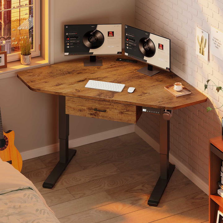 SEDETA 32 Inch Corner Electric Standing Desk Height Adjustable Computer Desk with Drawer Stand up Writing Desk