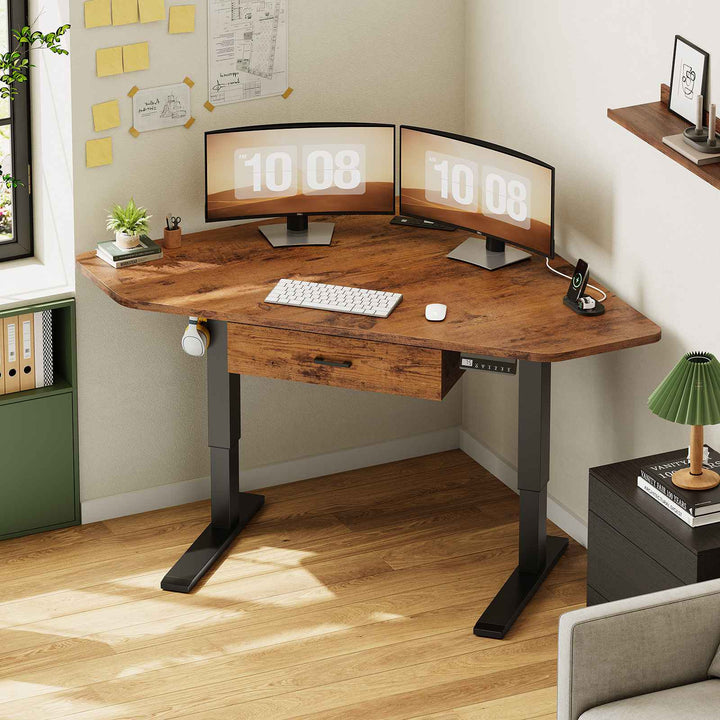 SEDETA 32 Inch Corner Electric Standing Desk Height Adjustable Computer Desk with Drawer Stand up Writing Desk