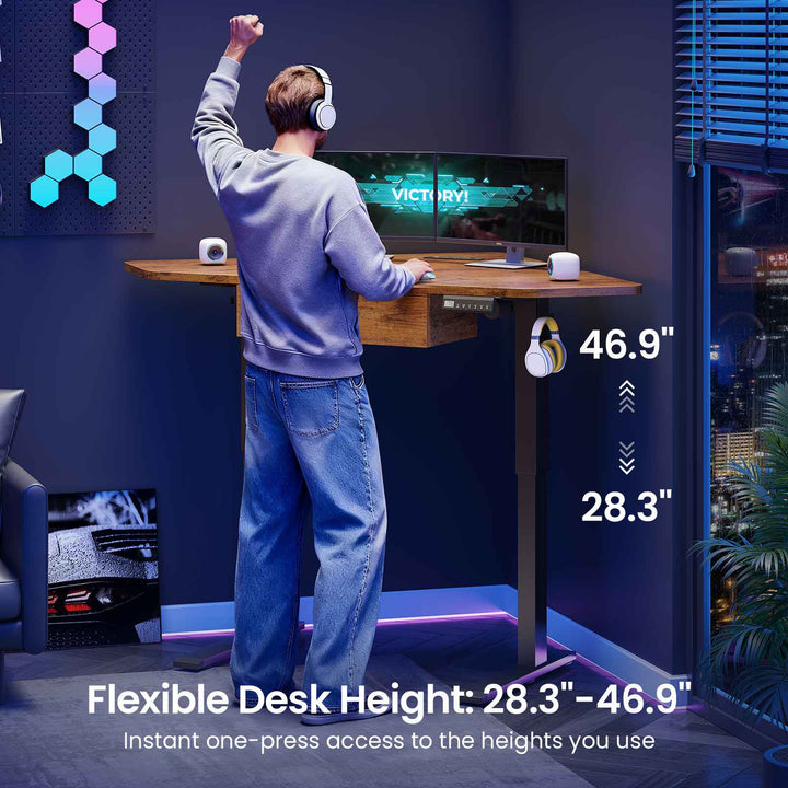 SEDETA 32 Inch Corner Electric Standing Desk Height Adjustable Computer Desk with Drawer Stand up Writing Desk