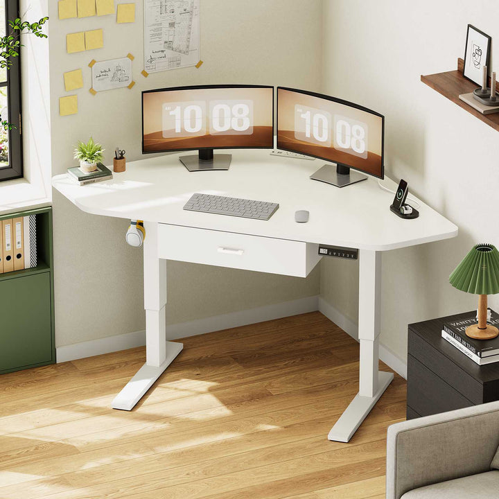 SEDETA 32 Inch Corner Electric Standing Desk Height Adjustable Computer Desk with Drawer Stand up Writing Desk