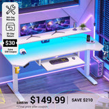 SEDETA® 55 Inch Electric Standing Gaming Desk Height Adjustable Ergonomic Computer Desk with LED Lights Power Strip Keyboard Tray and Monitor Stand