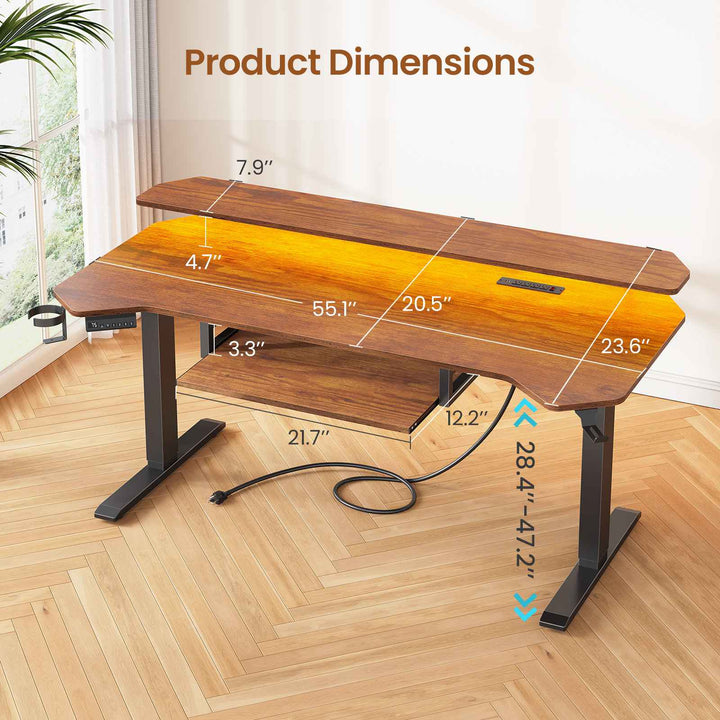 SEDETA® 55 Inch Electric Standing Gaming Desk Height Adjustable Ergonomic Computer Desk with LED Lights Power Strip Keyboard Tray and Monitor Stand