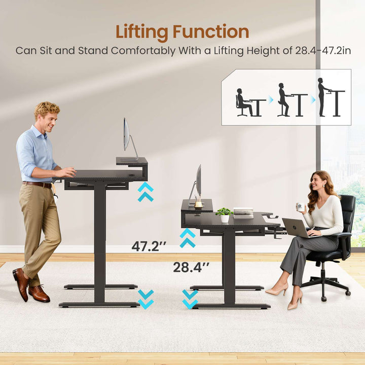 SEDETA® 55 Inch Electric Standing Gaming Desk Height Adjustable Ergonomic Computer Desk with LED Lights Power Strip Keyboard Tray and Monitor Stand