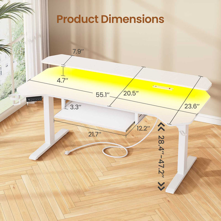 SEDETA® 55 Inch Electric Standing Gaming Desk Height Adjustable Ergonomic Computer Desk with LED Lights Power Strip Keyboard Tray and Monitor Stand