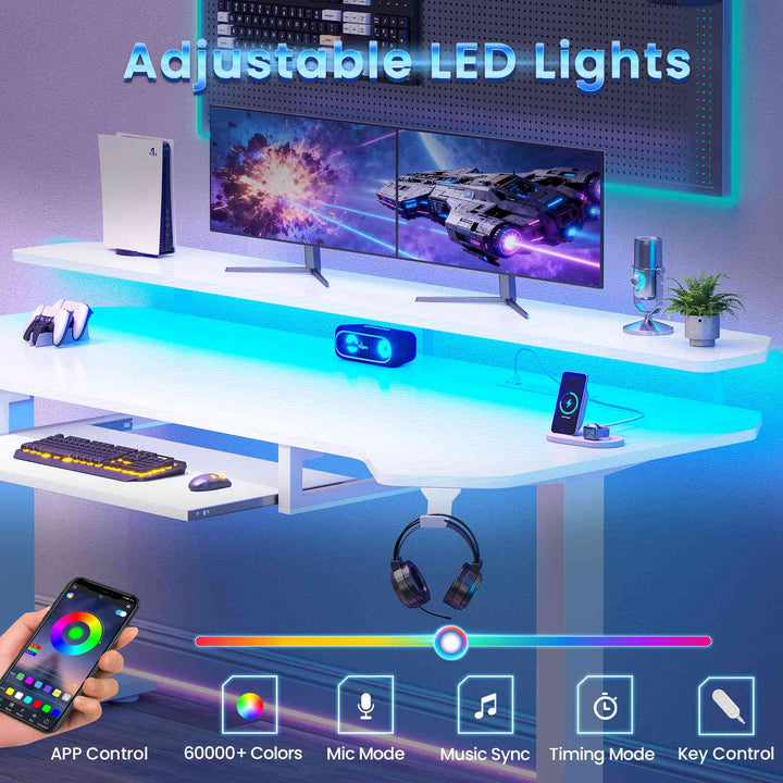 SEDETA® 55 Inch Electric Standing Gaming Desk Height Adjustable Ergonomic Computer Desk with LED Lights Power Strip Keyboard Tray and Monitor Stand
