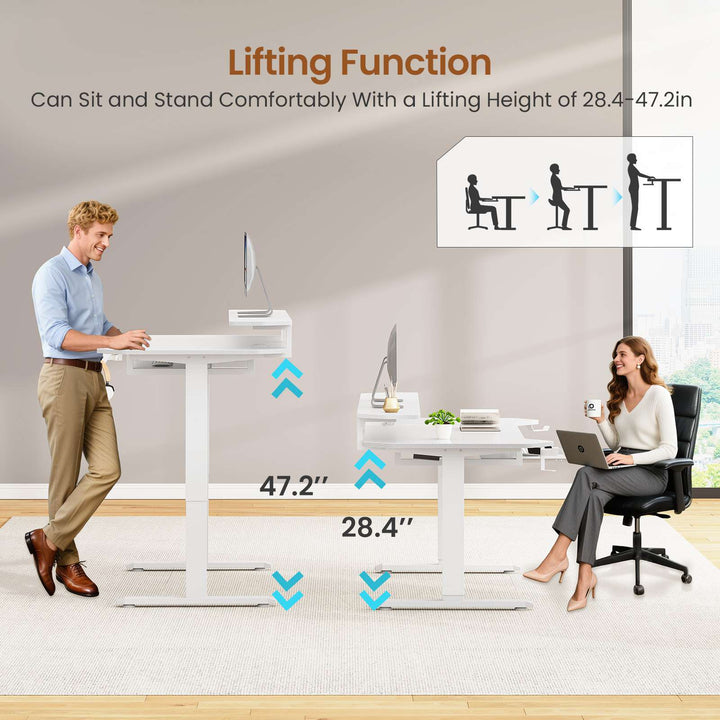 SEDETA® 55 Inch Electric Standing Gaming Desk Height Adjustable Ergonomic Computer Desk with LED Lights Power Strip Keyboard Tray and Monitor Stand