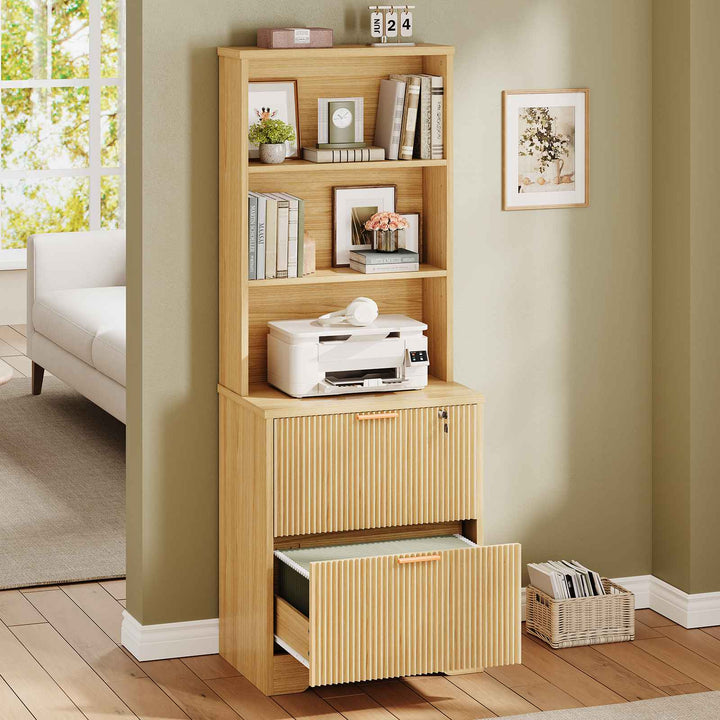 SEDETA® Farmhouse Fluted File Cabinets with Adjustable Storage Shelf 2 Drawers Wood Filing Cabinet fits A4 Size Hanging File Folders