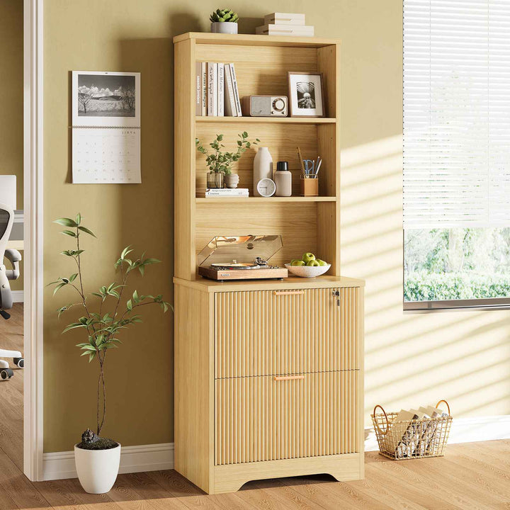 SEDETA® Farmhouse Fluted File Cabinets with Adjustable Storage Shelf 2 Drawers Wood Filing Cabinet fits A4 Size Hanging File Folders