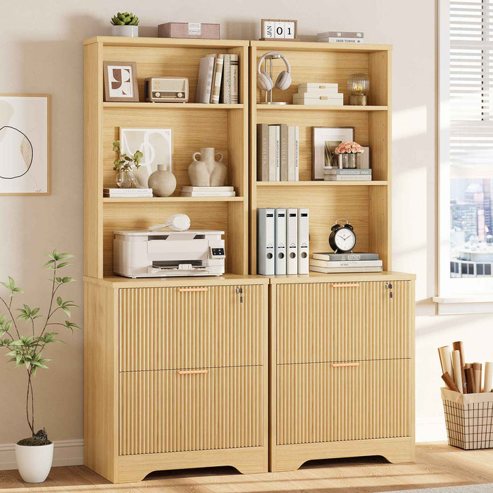 SEDETA® Farmhouse Fluted File Cabinets with Adjustable Storage Shelf 2 Drawers Wood Filing Cabinet fits A4 Size Hanging File Folders