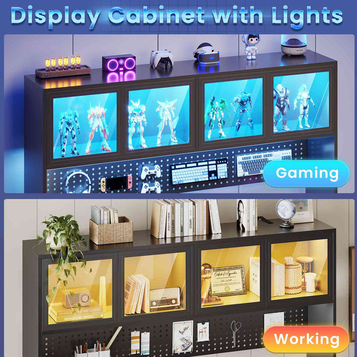 SEDETA 68.9 Inch Electric Standing Desk Height Adjustable L Shaped Gaming Desk Office Computer Desk with Led Lights Storage Drawers Hutch Pegboard