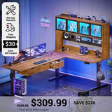SEDETA 68.9 Inch Electric Standing Desk Height Adjustable L Shaped Gaming Desk Office Computer Desk with Led Lights Storage Drawers Hutch Pegboard