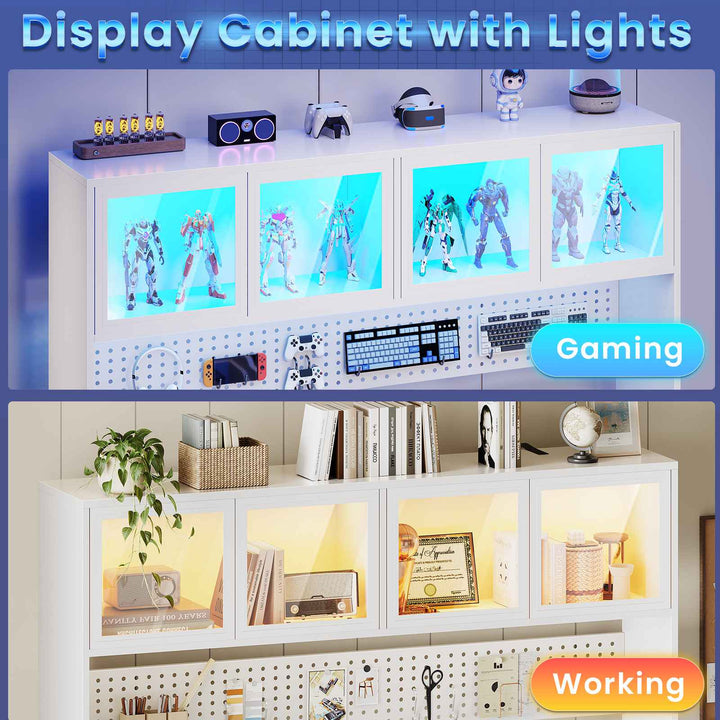 SEDETA 68.9 Inch Electric Standing Desk Height Adjustable L Shaped Gaming Desk Office Computer Desk with Led Lights Storage Drawers Hutch Pegboard