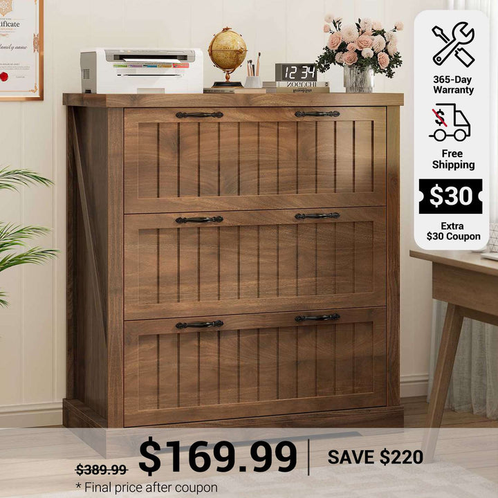 SEDETA 3 Drawer File Cabinet Farmhouse Filing Cabinet for Home Office Wood Office File Cabinets for Letter/Legal/A4 Size Lateral File Cabinets with Printer Stand