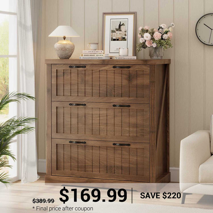 SEDETA 3 Drawer File Cabinet Farmhouse Filing Cabinet for Home Office Wood Office File Cabinets for Letter/Legal/A4 Size Lateral File Cabinets with Printer Stand