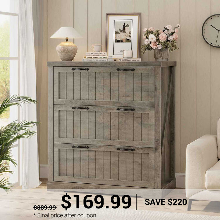 SEDETA 3 Drawer File Cabinet Farmhouse Filing Cabinet for Home Office Wood Office File Cabinets for Letter/Legal/A4 Size Lateral File Cabinets with Printer Stand
