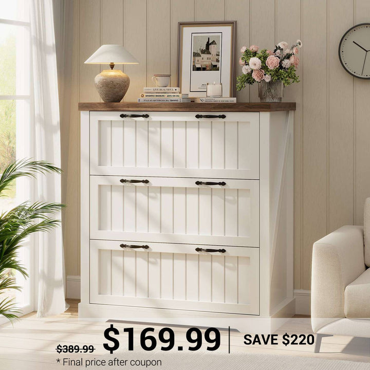 SEDETA 3 Drawer File Cabinet Farmhouse Filing Cabinet for Home Office Wood Office File Cabinets for Letter/Legal/A4 Size Lateral File Cabinets with Printer Stand