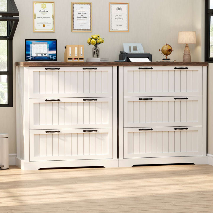 SEDETA 3 Drawer File Cabinet Farmhouse Filing Cabinet for Home Office Wood Office File Cabinets for Letter/Legal/A4 Size Lateral File Cabinets with Printer Stand