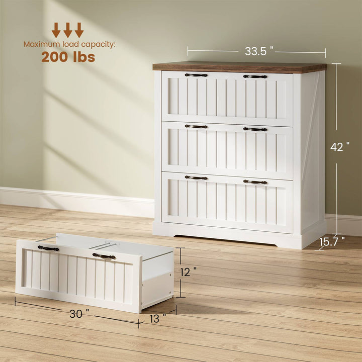 SEDETA 3 Drawer File Cabinet Farmhouse Filing Cabinet for Home Office Wood Office File Cabinets for Letter/Legal/A4 Size Lateral File Cabinets with Printer Stand