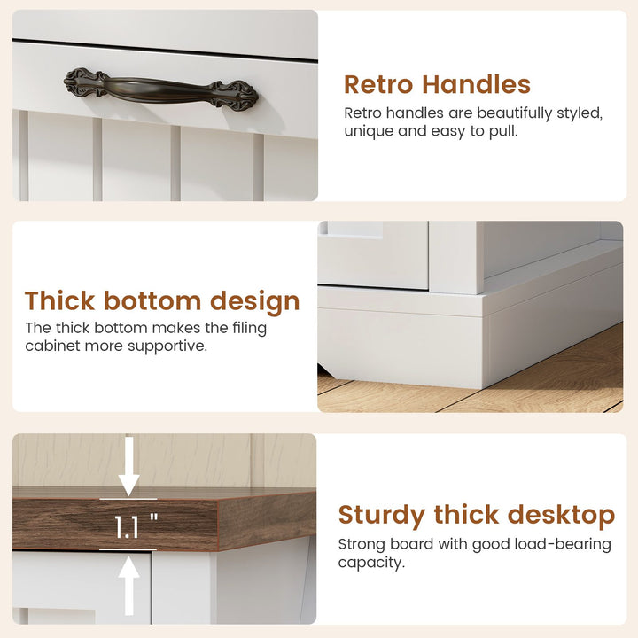 SEDETA 3 Drawer File Cabinet Farmhouse Filing Cabinet for Home Office Wood Office File Cabinets for Letter/Legal/A4 Size Lateral File Cabinets with Printer Stand