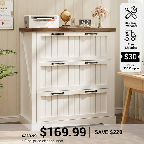 SEDETA 3 Drawer File Cabinet Farmhouse Filing Cabinet for Home Office Wood Office File Cabinets for Letter/Legal/A4 Size Lateral File Cabinets with Printer Stand
