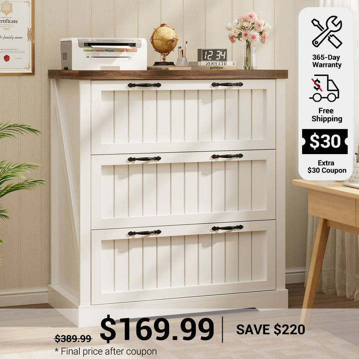 SEDETA 3 Drawer File Cabinet Farmhouse Filing Cabinet for Home Office Wood Office File Cabinets for Letter/Legal/A4 Size Lateral File Cabinets with Printer Stand