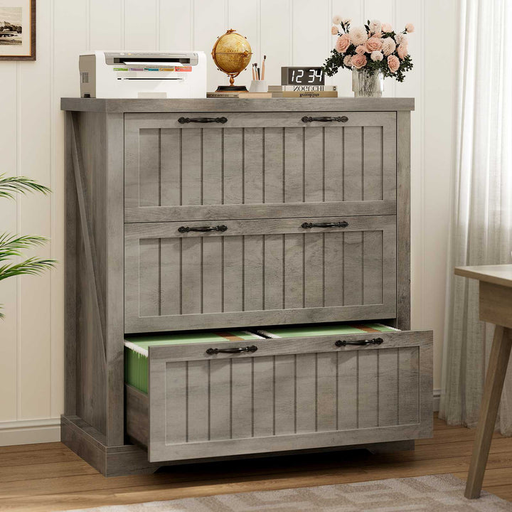 SEDETA 3 Drawer File Cabinet Farmhouse Filing Cabinet for Home Office Wood Office File Cabinets for Letter/Legal/A4 Size Lateral File Cabinets with Printer Stand