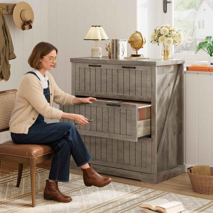 SEDETA 3 Drawer File Cabinet Farmhouse Filing Cabinet for Home Office Wood Office File Cabinets for Letter/Legal/A4 Size Lateral File Cabinets with Printer Stand