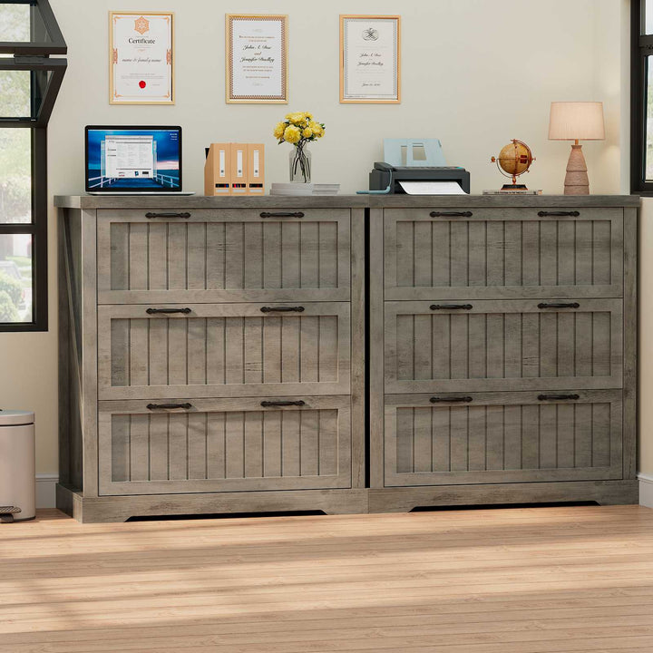 SEDETA 3 Drawer File Cabinet Farmhouse Filing Cabinet for Home Office Wood Office File Cabinets for Letter/Legal/A4 Size Lateral File Cabinets with Printer Stand